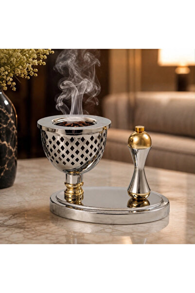 laverahome مبخرة فضية بلمسات ذهبية ومقبض انسيابي الارتفاع الكلي: 15.5 سم عرض ...