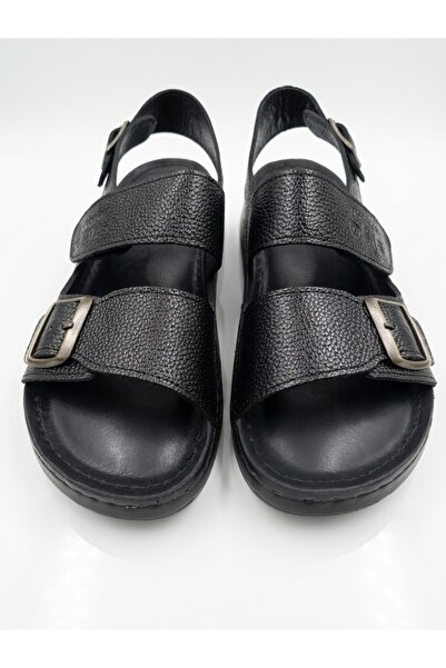 SİYO Comfort Leather Compakt Anatomical Non-Slip Sole Black Color Sandals