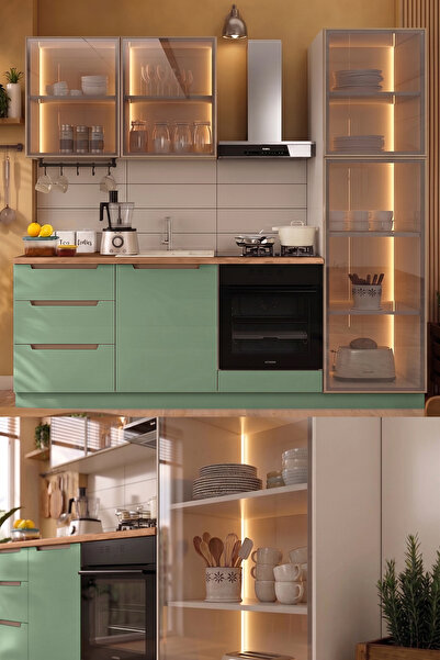 Eymense Hera 230 cm Mutfak Dolabı Seti %100 MDF Ledli Boy Dolaplı Fırın Modül...