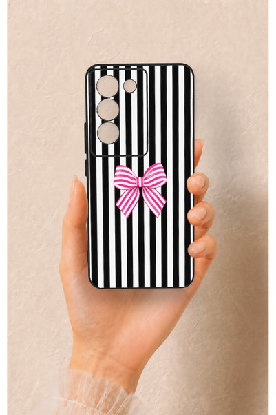 Vip Case Vivo V30 Lite Compatible Pink and White Ribbon Patterned Silicone Case