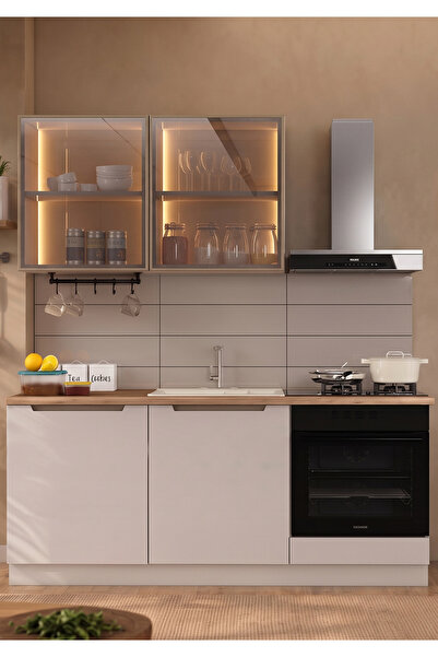 Eymense Hera 180 cm Mutfak Dolabı Seti %100 MDF Ledli Fırın Modüllü Lavabolu ...