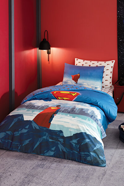 Puffy Superman Cloak 100% Cotton Single Duvet Cover Set - Blue