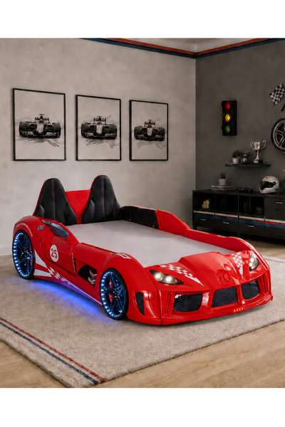 Setay Arabalı Yatak, Raceing Car V8 Full Ledli Koltuklu Arabalı Yatak 100x190 cm