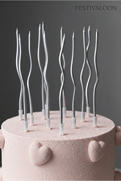 FESTİVALOON 6’lı 15 cm Gümüş Kıvrımlı Pasta Mumu Uzun Spiral Metalik Özel Gün...