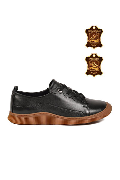 Voyager Black Genuine Leather Anatomical Comfortable Sole Lace-Up Women's Cas...