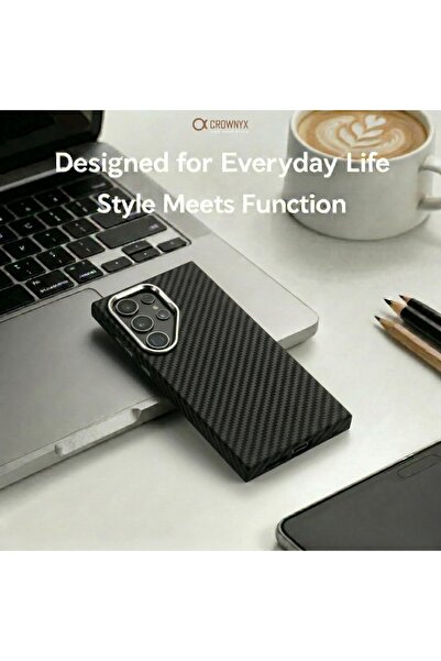 CROWNYX Magnetic Case for Samsung Galaxy S24 Ultra|Slim Shockproof Hybrid Protective Back Cover|Anti-Scratch Matte Finish|Strong Magnetic Wireless Charging Compatible|Camera & Screen Protection- Black