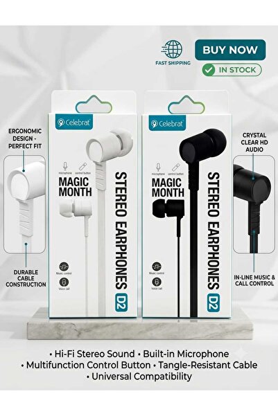 Celebrat D2 Wired 3.5mm Stereo Earphones with Microphone, In-Line Music & Cal...