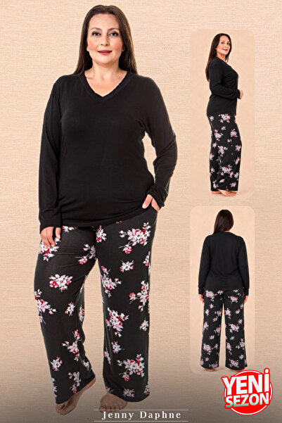 Jenny Daphne Plus Size Pajama Sets - Black - Long