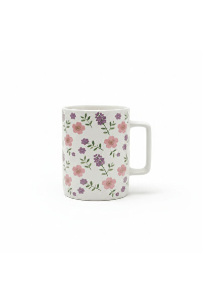 AKDC White Ceramic Floral Mug 350 ml