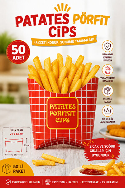 YOK YOK AMBALAJ Potato Porfit Chips Box Small Size 50 Pack 21 X 13 cm