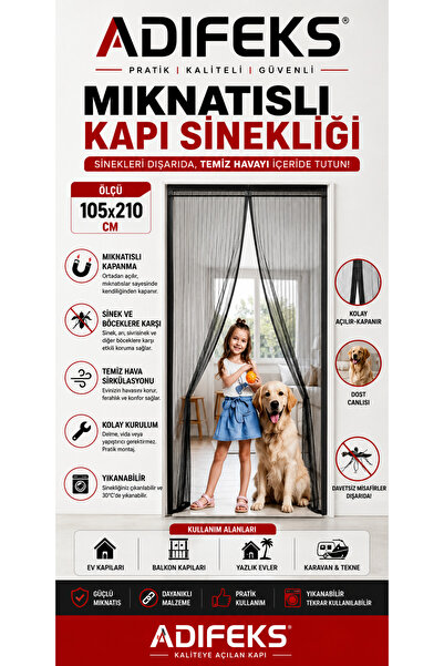Adıfeks Mıknatıslı Kapı Sinekliği 105x210 cm | Otomatik Kapanan Cırtbantlı