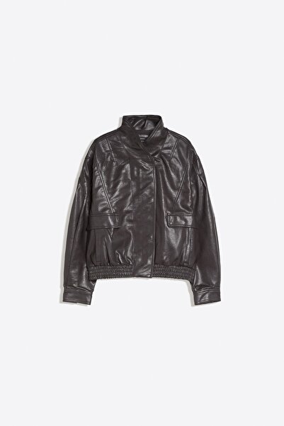 Bershka Oversize suni deri kruvaze yaka ceket