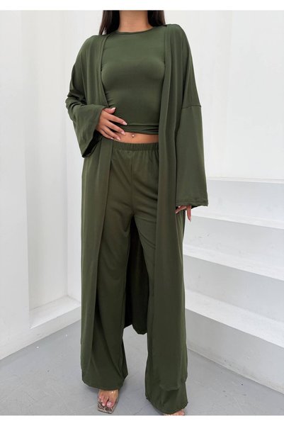 ZF BUTİK Women's 3-Piece Stylish Suit with Wide-Leg Pants