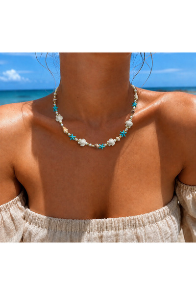AychaAksesuar Steel Necklaces - Blue - Bead