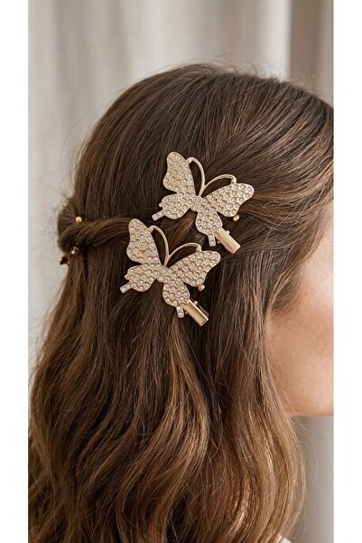 ŞEHRAZAT HANDMADE TASARIM 2 Li Gold Metal Kelebek Yan Toka