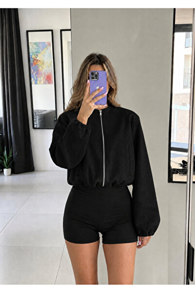 Ekim Store Kaşe Bomber Zippered Crop Jacket