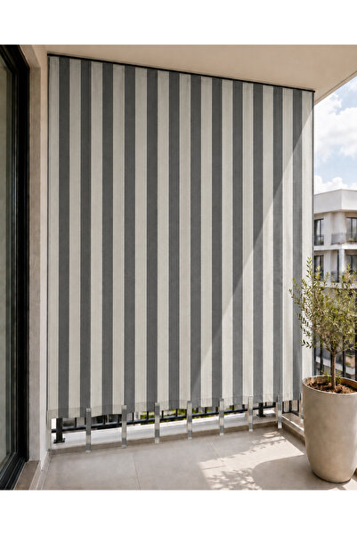 SHY TEKSTİL Antrasit Gri Kornişli Su Geçirmez Balkon Perdesi Bağcıklı, Güneş ...