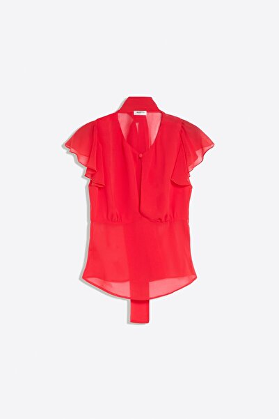 Bershka Fırfırlı dar kesim kısa kollu gömlek