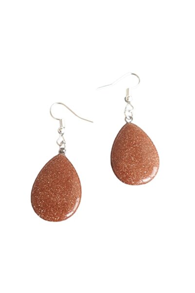 ElegantBujiteria Semi-precious stone earrings, Sunstone, teardrop, gold, 28 x...