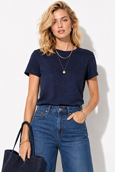 VENA Rachel Bisiklet Yaka Slim Fit Basic Tişört-Lacivert