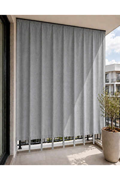 SHY TEKSTİL Antrasit Kornişli Su Geçirmez Balkon Perdesi Bağcıklı, Güneş ve R...