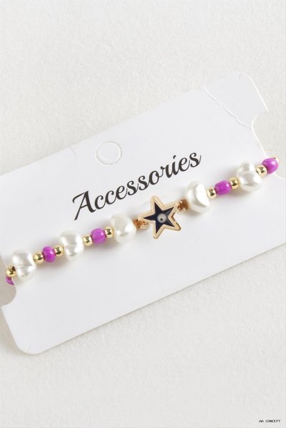 ZERO LAND CONCEPTA Starfish Beaded Pearl Macramé Cord (205408) Pink Bracelet