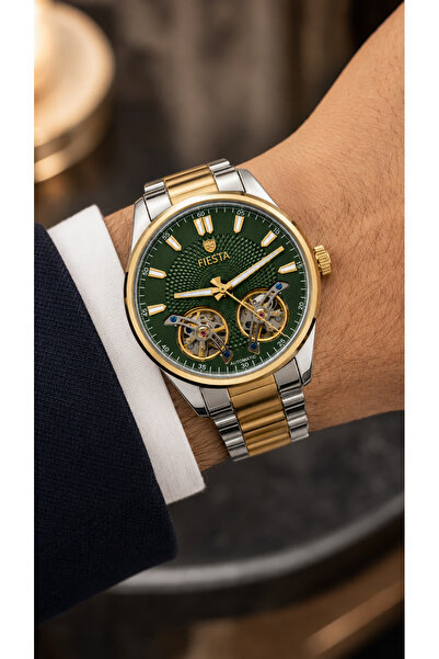 Fiesta Men's Automatic Double Balance Green Dial Metal Cord Wristwatch 2 Year...
