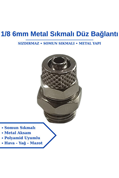 1/8 - 6x4 Somun Sıkmalı Düz Bağlantı Rekoru - Pnömatik 6mm Metal Düz Bağlantı