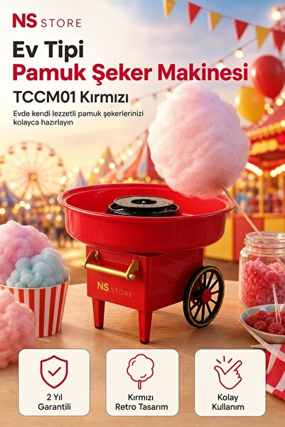 NS Store Kırmızı Ev Tipi Pamuk Şeker Makinesi ile Kolay ve Eğlenceli Pamuk Şe...