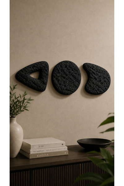 Muyika Design Wabi Sabi Duvar Aksesuarı 3'lü Set Antrasit Dokulu Ham Taş Efek...