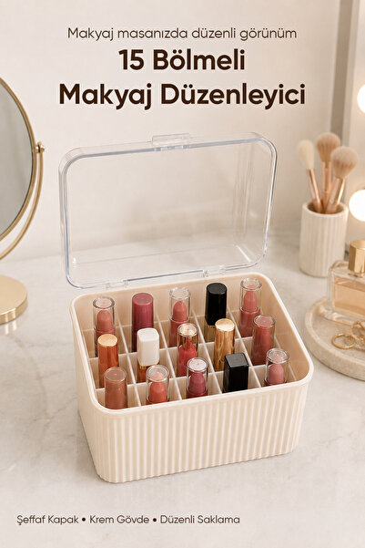 Vienev 15 Bölmeli Organizer Şeffaf Kapaklı Makyaj Kozmetik Ruj Gloss Düzenleyici Çok Amaçlı Saklama Kutusu