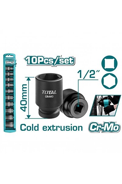 TOTAL Set chei tubulare de impact, 10 buc,24 mm,