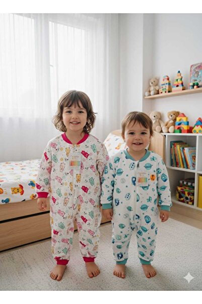 ALİSS ALİŞŞ BEBE Bebek Ve Çocuk Ayıcık Desenli Pamuklu 2 TOG Fermuarlı Uyku T...