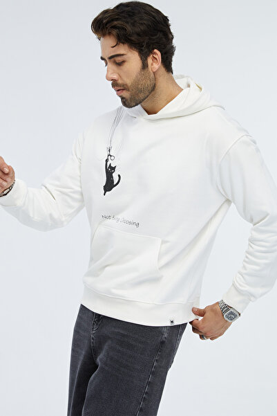 Kedi Baskılı Kapüşonlu Sweatshirt Basic Hoodie