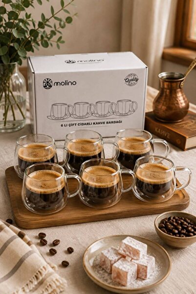 HAZARPAZAR 6'lı Türk Kahvesi Espresso Çift Cidarlı Tabaksız Fincan Seti