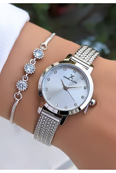 Daniel Klein Minimal Women's Wristwatch with Wicker Strap, Silver Color Brace...