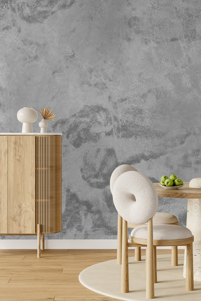 MİRAZAWALL Gri Tonlarında Eskitme Sıva ve Beton Dokulu Minimalist Tek Parça T...