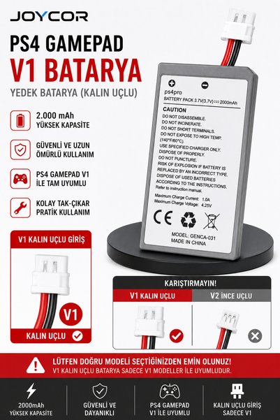 JOYCOR PS4 V1 Gamepad Bataryası 2000mAh 3.7V Kalın Uçlu Yedek Pil Battery Pack