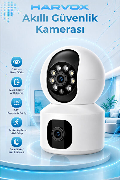 HARVOX Akıllı Güvenlik Kamerası Full HD Çift Lensli 360° Dönüşlü Hareket Algı...