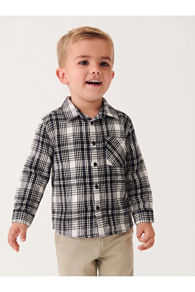 Tinymuyt Boy's Winter Plaid Pattern Lumberjack Shirt with Pockets White-Black