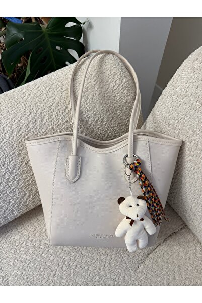 STİL SİDELYA Large Size Hand and Shoulder Bag with Teddy Bear Charm