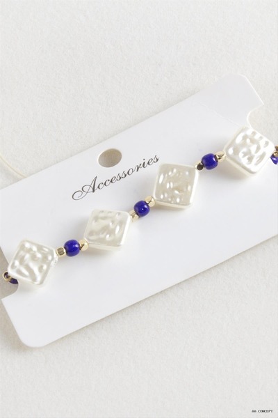 ZERO LAND CONCEPTA Baklava Beaded Pearl Macramé Cord (161853) Bracelet, Navy ...