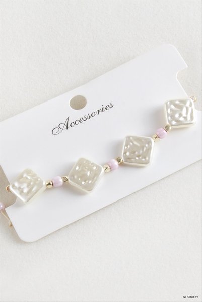 ZERO LAND CONCEPTA Baklava Beaded and Pearl Macramé Cord Bracelet (161858) Pink