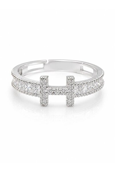 Valmont Adjustable Crystal Stone H Model Silver Color Women's Ring