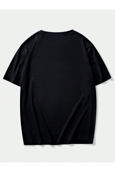 Flubutik Zippered Teddy Bear Print 100% Organic Cotton Relaxed Fit Round Neck T-Shirt Black