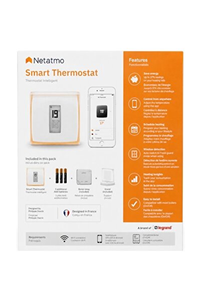 Netatmo Smart Thermostat, Wi-Fi, Compatible On/Off Boilers, App Control, White