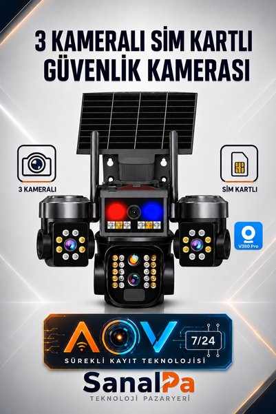 ONQAM 3 Kameralı 4G Sim Kartlı AOV Sürekli Kayıt Yapan Solar Panelli Güvenlik...