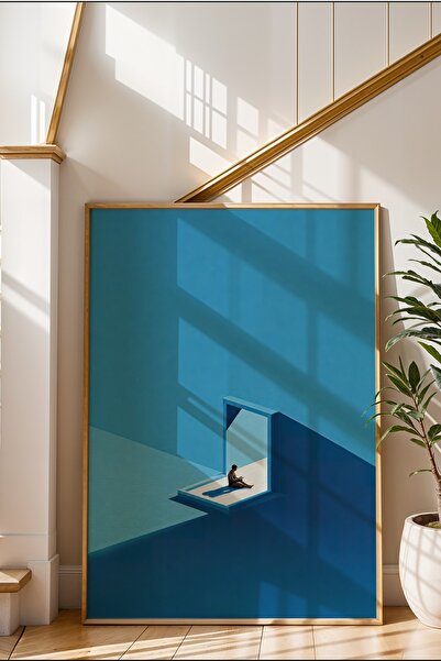 KOLAJTASARIM Single Wooden Framed Painting — Man on the Blue Threshold