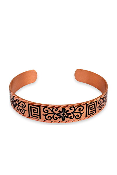 Erol Bakır Copper black flower greek thin copper bracelet, adjustable