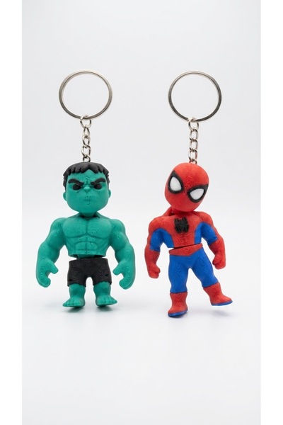 Genel Markalar Hulk ve Spiderman 2'li 3D Baskı Anahtarlık Seti | Süper Kahram...